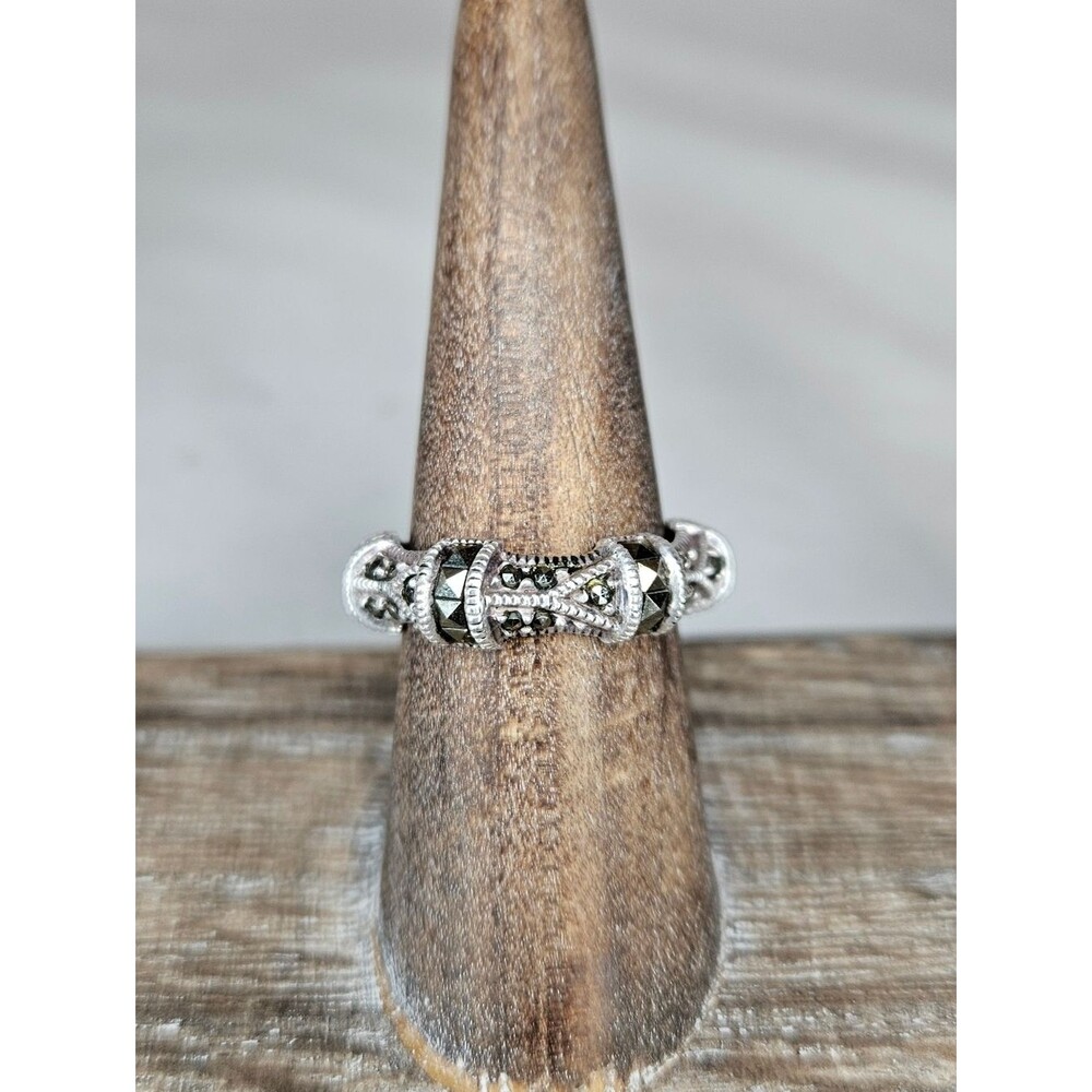 Judith Jack Vintage 1980s Art Deco Marcasite Eternity Ring Sz 7 EUC